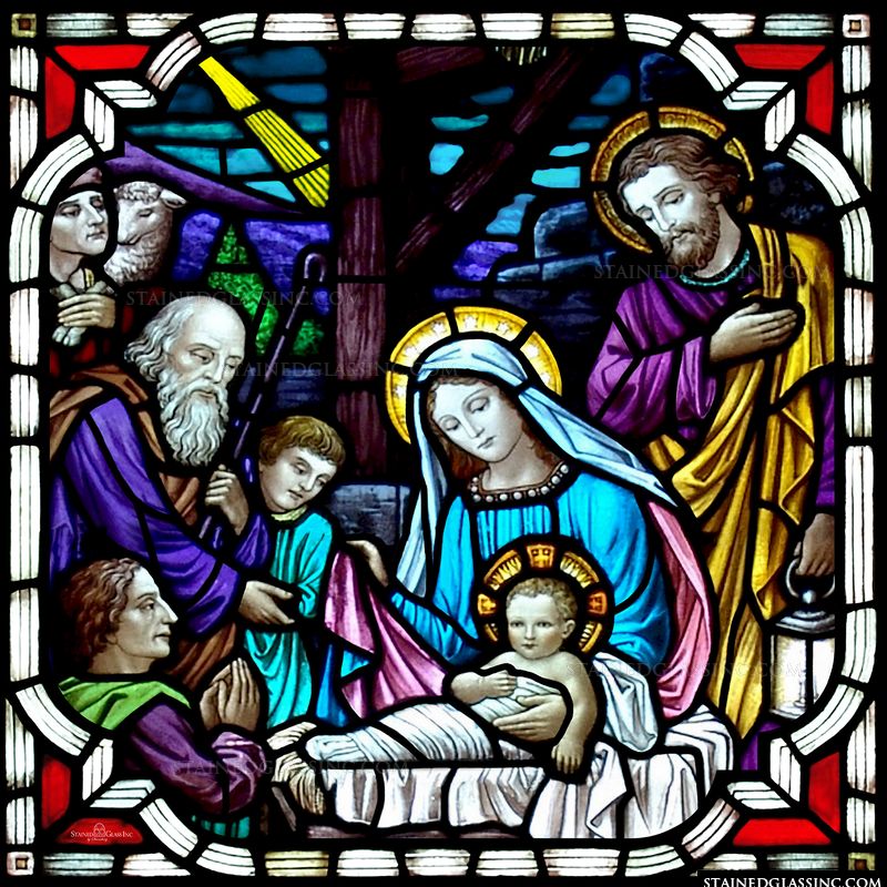 "Christ's Nativity" Religious Stained Glass Window