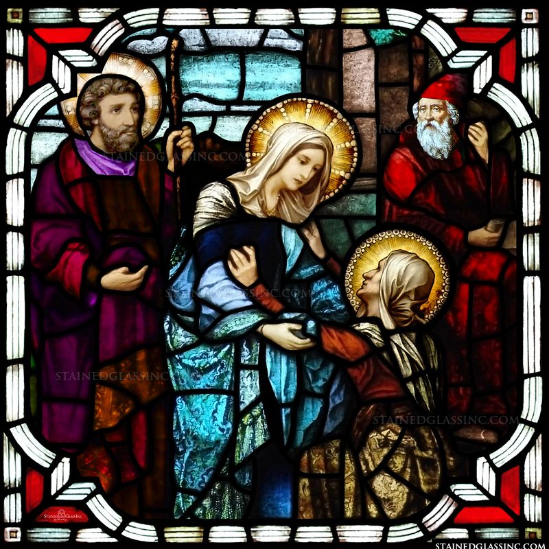 Stained glass depiction of the Visitation. 