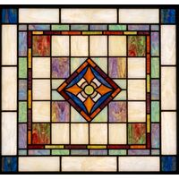 Geometric Diamond Medallion in Amber and Cobalt