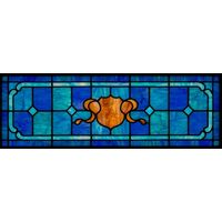 Amber Shield on Blue Geometric Background