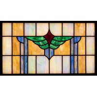 Abstract Geometric Winged Motif in Amber and Emerald