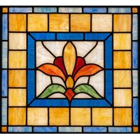 Stylized Floral Medallion in Amber and Cobalt
