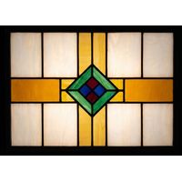 Geometric Diamond Medallion in Ochre and Emerald