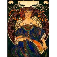 Art Nouveau Lady with Floral Wreath