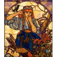 Young Woman with Raven and Geraniums