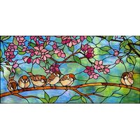 Sparrows on a Cherry Blossom Branch