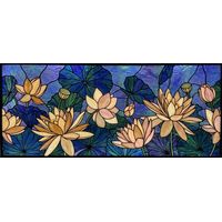 Golden Lotus Blooms on Deep Blue Water