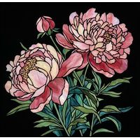 Peony Blossoms in Pink and Teal