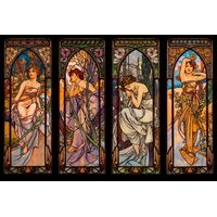Four Seasons Art Nouveau Stained Glass Panels