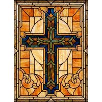 Ornate Cross in Amber and Cobalt