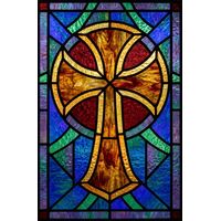 Radiant Celtic Cross in Amber and Crimson