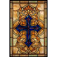 Ornate Royal Blue Cross with Golden Scrollwork