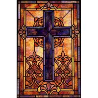 Cross with Fleur-de-Lis Accents in Amber and Cobalt