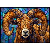 Bighorn Ram Portrait in Amber and Azure
