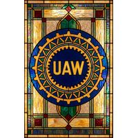 UAW Emblem in Gear and Geometric Border