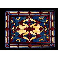 Geometric Floral Motif in Crimson and Cobalt