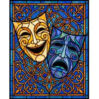Comedy and Tragedy Masks in Blue and Gold