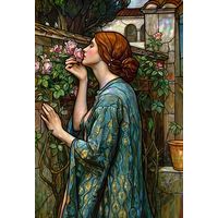 Woman Smelling Roses in a Garden