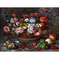 Abundant Harvest Basket with Floral Arrangement