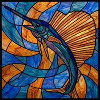 Leaping Sailfish in Blue and Gold