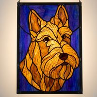 Scottish Terrier Portrait in Amber and Cobalt