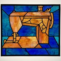 Vintage Sewing Machine in Amber and Cobalt