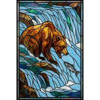 Grizzly Bear Catching Salmon in Rushing River