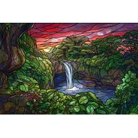 Tropical Waterfall at Sunset