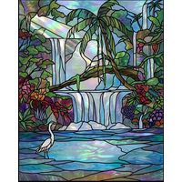 Egret in Tropical Waterfall Oasis