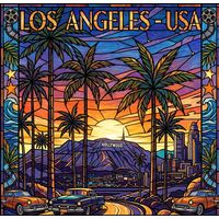 Los Angeles Sunset Skyline with Palm Trees