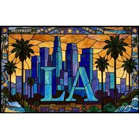 Los Angeles Cityscape with Palm Trees