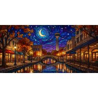 San Antonio River Walk under the Crescent Moon