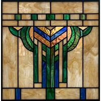 Abstract Geometric Motif in Amber, Emerald, and Cobalt