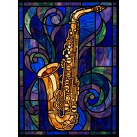 Golden Saxophone in Swirling Blues
