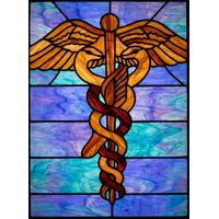 Caduceus Symbol in Amber and Cobalt