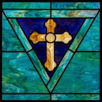Golden Cross on Deep Blue and Teal