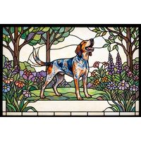 Blue Ticked Coonhound in a Spring Garden
