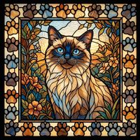 Siamese Cat in Floral Garden