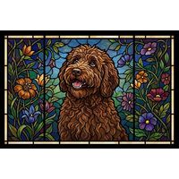 Happy Goldendoodle in Floral Garden