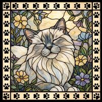Serene Long-Haired Cat in Floral Meadow