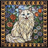 White Long-Haired Cat in a Garden Custom Pet Portrait