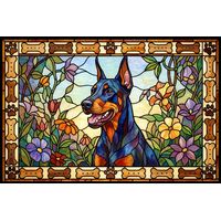 Doberman in a Floral Garden Custom Pet Portrait