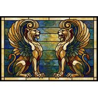 Heraldic Winged Lions in Amber and Azure