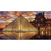 Louvre Pyramid at Sunset