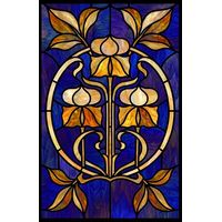 Art Nouveau Floral Medallion in Cobalt and Amber