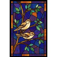 Pair of Sparrows in Amber and Cobalt