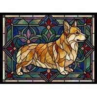 Corgi in Stained-Glass-Style Artistry