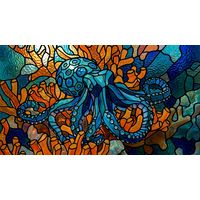 Blue Octopus in Coral Reef