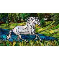 White Stallion Galloping by the River