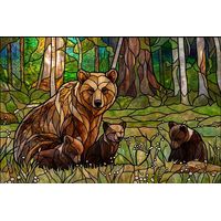 Mother Bear and Cubs in the Forest